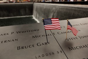 Flags at the World Trade Center memorial 